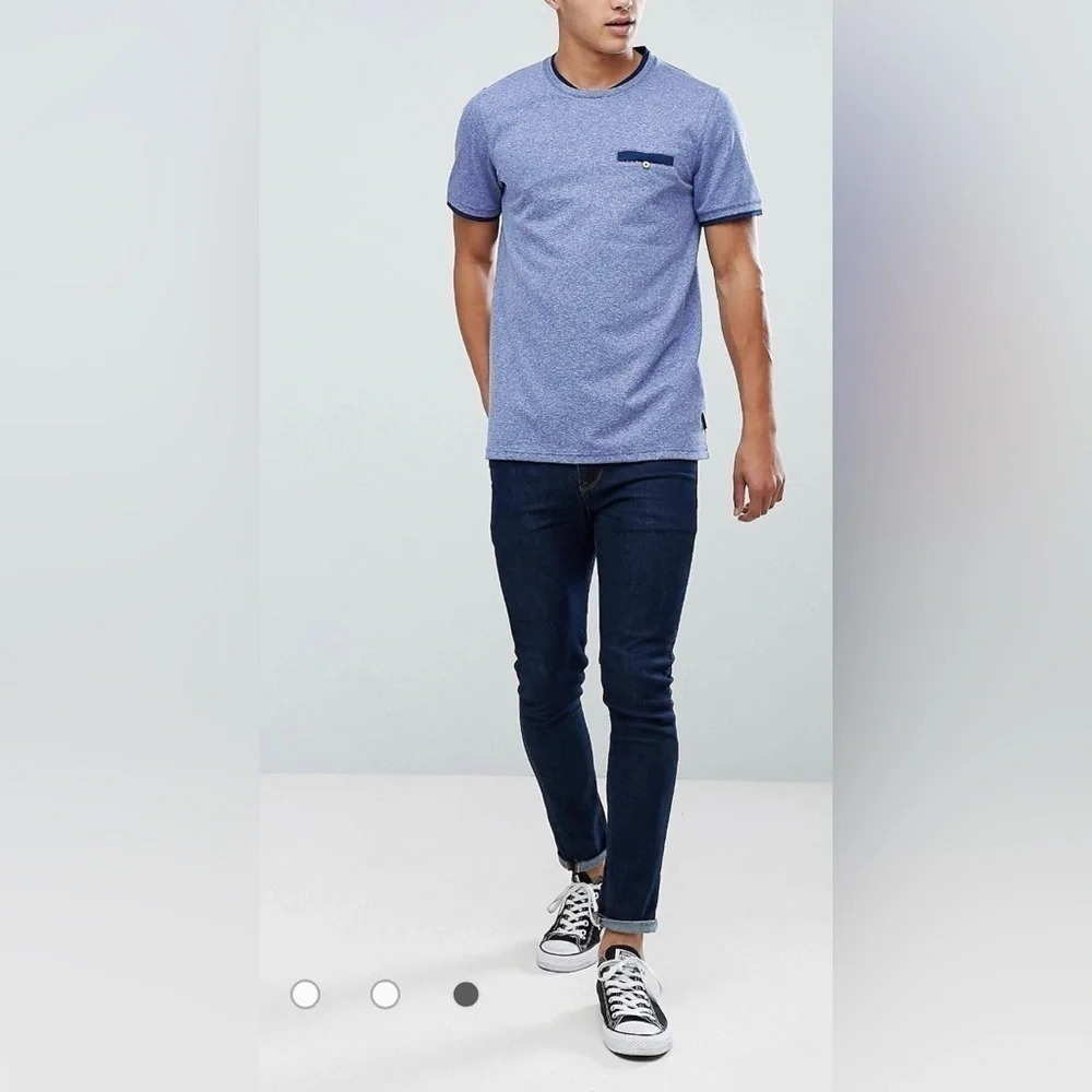 Ted Baker T Shirt In Marl Blue Contast Detail Size 5 UK